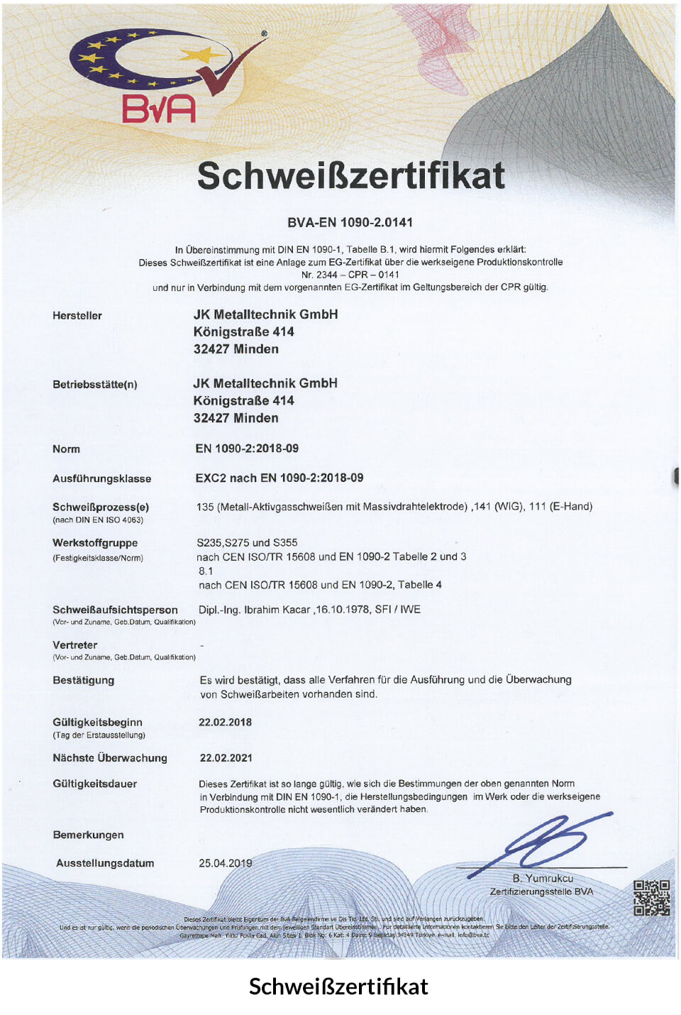 Zertifikat Schweissen